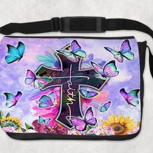 Women's Custom Purple Butterfly Print Christian Apparel Shoulder Crossbody Bag